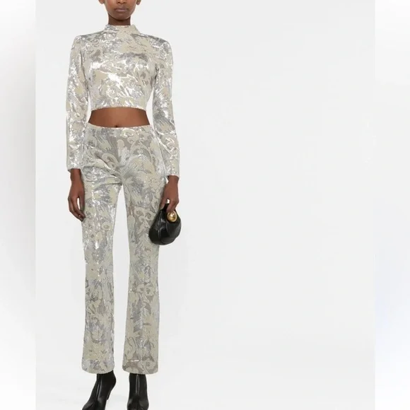 MAJE Woman's Velvet set of top&trousers with sequin embroidery size 1 NWOT